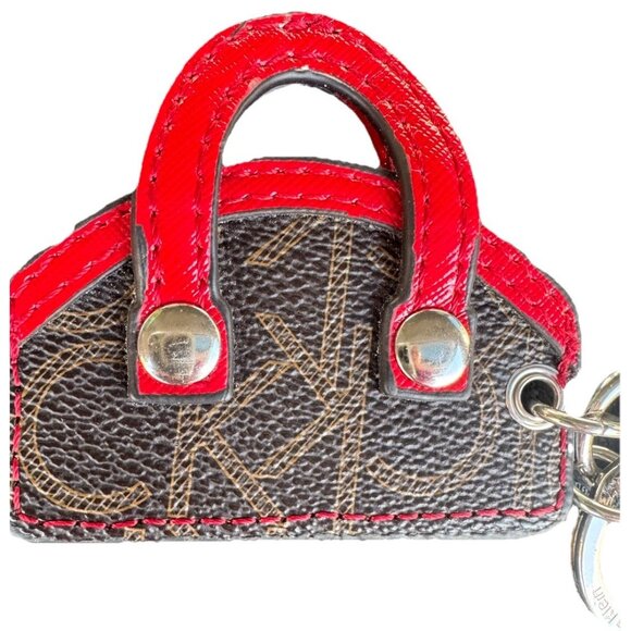 Vtg Calvin Klein Metal Key Ring Charm Fob Charms Logo Red Handbag Purse 3” GUC - Picture 1 of 5